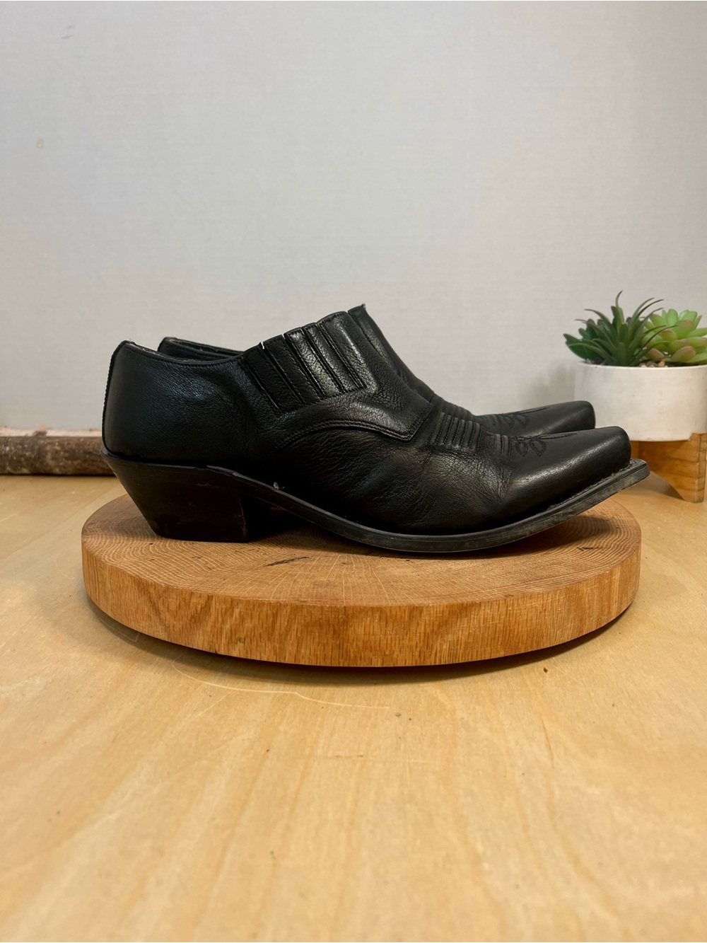 Old West Women's Western Ankle Booties - Black Leather - Size 8